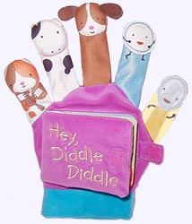 Velour covered Board Book with Hey Diddle Diddle Finger Puppets