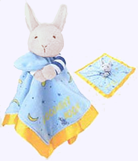 16 in. square Goodnight Moon Blanket with  plush bunny head