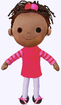 9.5 in. Islandborn Plush Doll dressed in a colorful removable shirt, and leggigings with matching sneakers