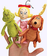 Grinch Finger Puppet Set, The Grinch, the Grinch's dog Max and Cindy-Lou Who