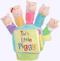 Velour covered Board Book with This Little Piggy Finger Puppets