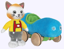 7.5 in. Huckle Cat Plush and 6 in. blue plush car that Huckle Cat can sit in.